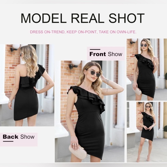 Dokotoo Womens One Shoulder Dresses Sleeveless Ruffle Empire Waist Asymmetrical - Picture 4 of 7